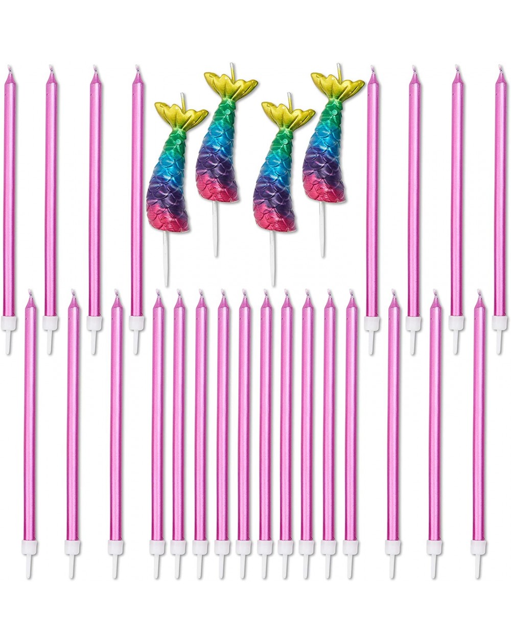 Birthday Candles Mermaid Tail Cake Topper with Thin Candles in Holders (Pink Metallic- 28 Pack) - CN18T3QI843 $13.14