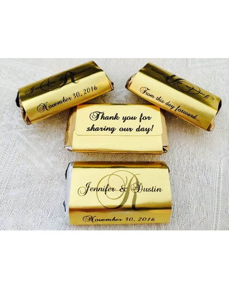 Favors 180 GOLD FOIL Monogram Wedding Candy wrappers/stickers/labels for your HERSHEY MINIATURES chocolate bars (Personalized...