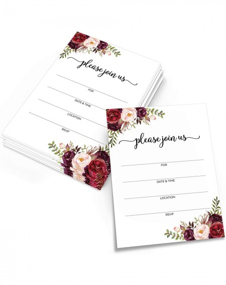 Invitations Blank Floral Invitations (Set of 24 with Envelopes) 5x7 Inches- Fill-in Invites for Party- Wedding- Bridal- Baby ...
