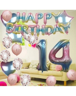 Balloons Sweet 14th Birthday Decorations Party Supplies-Rainbow Number 14 Balloons-14th Foil Mylar Balloons Rose Gold Latex B...