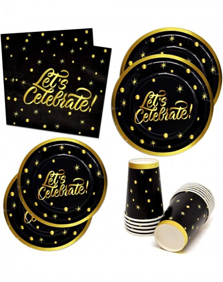 Tableware Celebrate Black & Gold Party Supplies Tableware Set 24 9" Paper Plates 24 7" Plate 24 9 Oz Cups 50 Lunch Napkins fo...