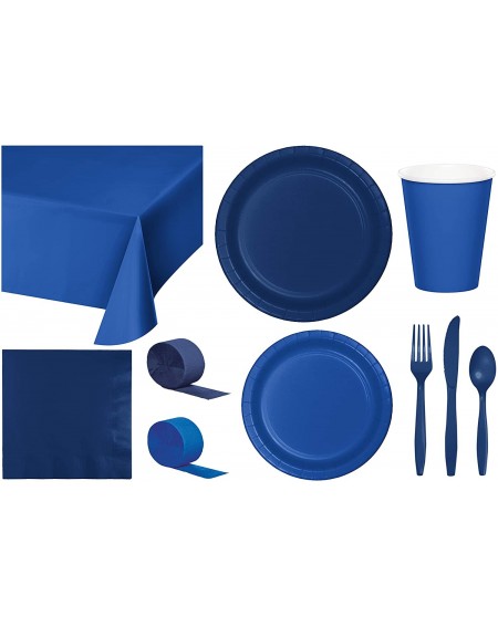 Party Packs Party Bundle Bulk- Tableware for 24 People Cobalt Blue and Navy Blue- 2 Size Plates Napkins- Paper Cups Tablecove...
