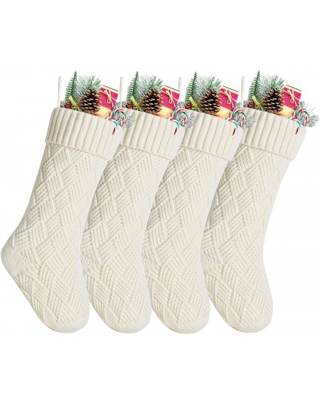 Pack 4-18" Unique Ivory Cream Knit Christmas Stockings for Holiday Decor - Ivory - C718AG995YX