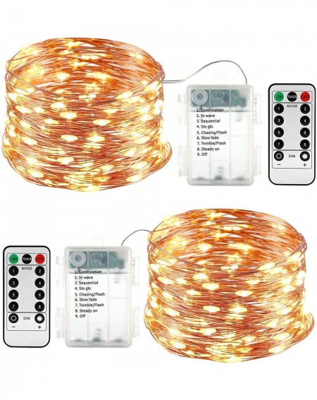 Outdoor String Lights 2 Pack 33ft 100 Led Christmas Fairy Lights- Battery Operated Waterproof 8 Modes with Remote Timer Twink...