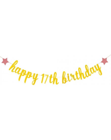 Banners Gold Happy 17th Birthday Banner - 17th Birthday Party Decortion- Seventeen Years Old Bday Party Decorations - C519D0H...