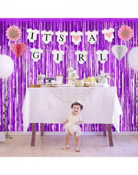 Photobooth Props Foil Fringe Curtains Metallic Tinsel Mylar Curtain for Party Photo Backdrop Wedding Decor (Purple- 2-Pack) -...