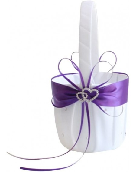 Ceremony Supplies 2PCS Purple Flower Girl Basket Double Heart Rhinestone Elegant For Wedding Ceremony Party Favor - CQ18Q0XRL...