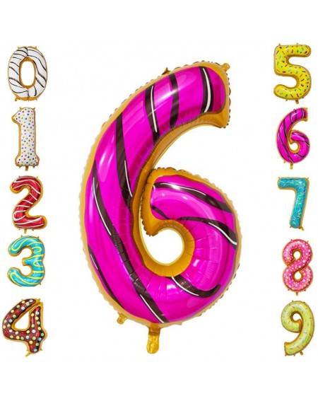 Balloons Number 6 Balloon- 6th Birthday Party Foil Mylar Number Balloons for Kid Girl Boy- Donut- 40 Inch - Donut Number 6 - ...
