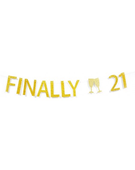 Banners & Garlands Finally 21 Gold Glitter Banner for 21st Birthday Anniversary Party Decoration - CR185Q63YXX $19.59