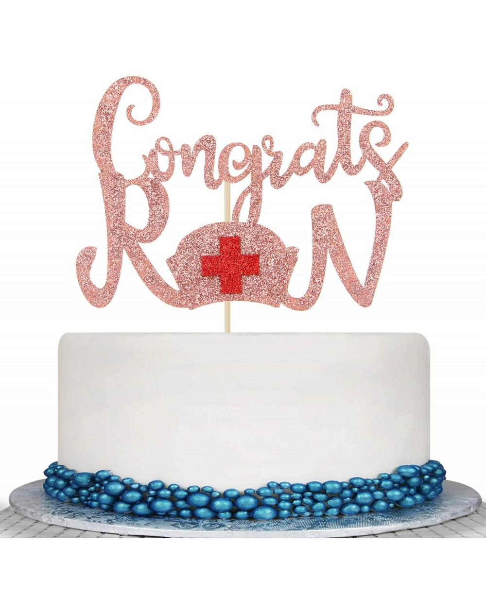 Cake & Cupcake Toppers Rose Gold Glitter Congrats RN Cake Topper - Medical Science High School/College Graduate Congratulatio...