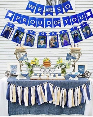 Banners & Garlands Graduation Party Supplies 2020 Blue Decoration- Congrats Banner and Photo Frame for College Grad Decor Ide...