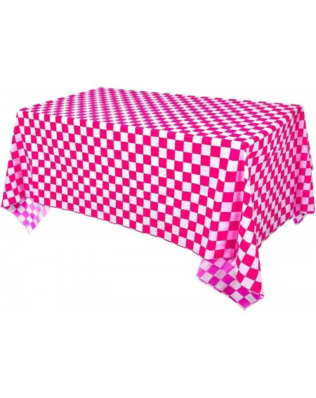 Tablecovers 3-Pack Checkered Plastic Tablecloth for Parties 54" x 108" Rose and White - Rose Red - CD18I079K7K $9.39