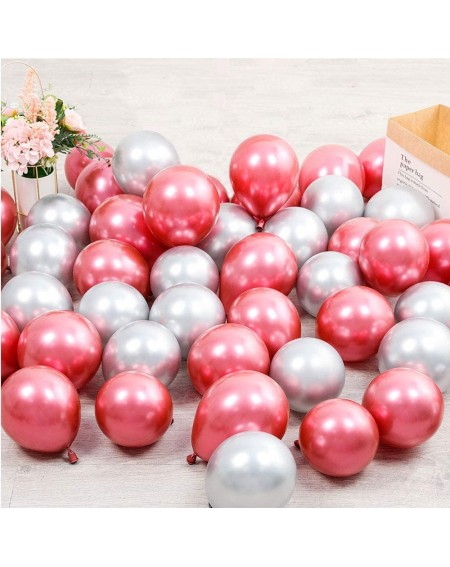 Balloons 100pcs 5inch Tiny Red Silver Chrome Metallic Latex Balloons for Birthday Party Bridal Baby Shower Engagement Wedding...