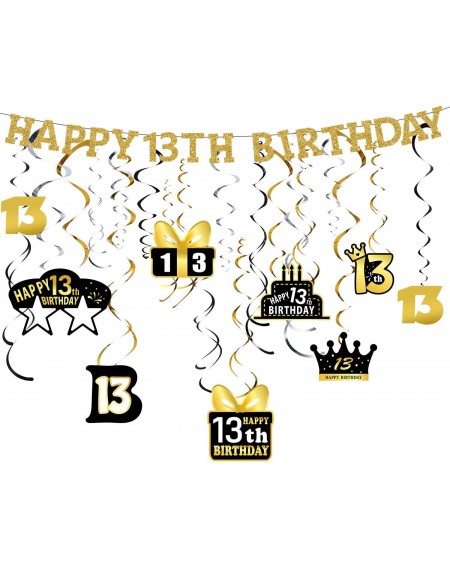 Banners 13th Birthday Decoration Kit Happy 13th Birthday Banner Shiny Glitter Hanging Swirl Streamers Set for Teenagers Thirt...