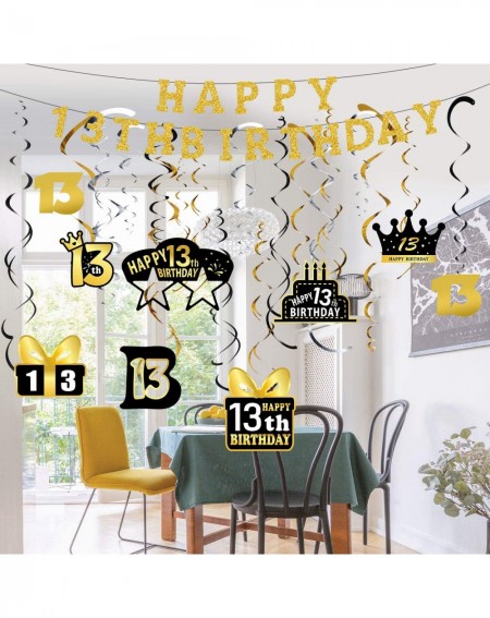 Banners 13th Birthday Decoration Kit Happy 13th Birthday Banner Shiny Glitter Hanging Swirl Streamers Set for Teenagers Thirt...