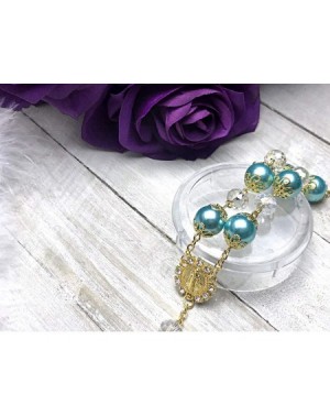 Favors 12 Pcs Rosary Bracelet with Cross Baptism Party Favors Wedding Favors- Quinceanera Favors (Teal - Gold) - Teal - Gold ...