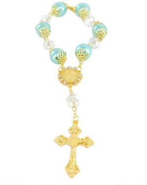 Favors 12 Pcs Rosary Bracelet with Cross Baptism Party Favors Wedding Favors- Quinceanera Favors (Teal - Gold) - Teal - Gold ...