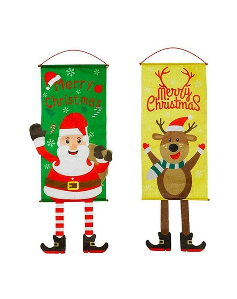 Ornaments Christmas Hanging Flag Door Ornaments Banners Fabric Porch Sign- 2 Pcs Door Banner Hanging Xmas Ornament Party Wind...