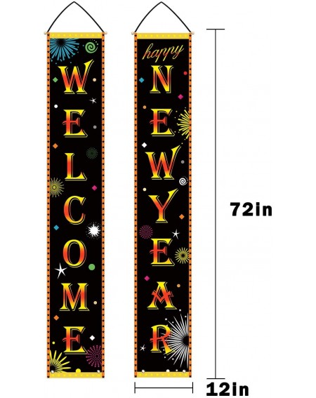 Banners & Garlands Happy New Year Porch Sign- Welcome New Year Hanging Banners- for Home Indoor Outdoor Porch Wall New Year H...