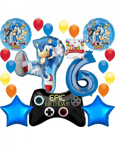 Balloons Sonic the Hedgehog Party Supplies Gamers 6th Birthday Balloon Decoration Bundle with Birthday Card - CN18RE48ILS $21.34