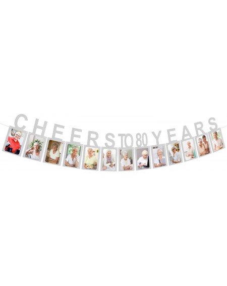 Banners & Garlands Cheers to 80 Years Silver Photo Banner Happy 80th Birthday Milestone Anniversary Party Decoration Hanging ...