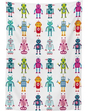 Tablecovers Nursery Outdoor Tablecloth- Colorful Cartoon Style Robot Futuristic Funny Mascots Friendly Androids- Decorative W...