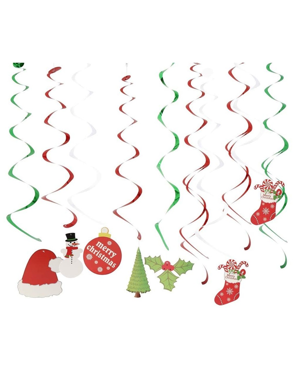 Tinsel 30pcs Christmas Hanging Swirl Decoration Kit PVC Foil Merry Christmas Snowman Tree Socks Hat Pattern Xmas Ceiling Part...