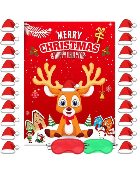 Party Packs Christmas Party Games Xmas Activities Pin The Hat on The Reindeer Xmas Gifts for Kids New Year Party Favor Suppli...