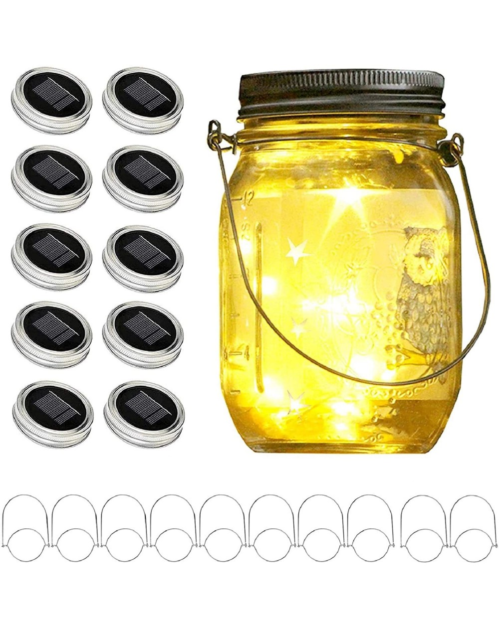Outdoor String Lights Upgraded Solar Mason Jar Lid Lights- 10 Pack 30 LED Fairy Star Firefly String Lids Lights Including (10...