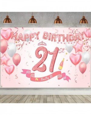 Banners & Garlands 21st Birthday Rose Gold Party Decoration- Extra Large Fabric Rose Gold Sign Poster Hanging Decor 21st Anni...