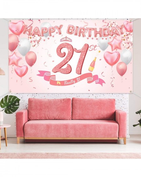 Banners & Garlands 21st Birthday Rose Gold Party Decoration- Extra Large Fabric Rose Gold Sign Poster Hanging Decor 21st Anni...