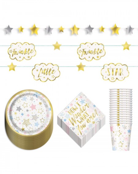Party Packs Twinkle Little Star Metallic Dessert Party Pack - Dessert Plates- Beverage Napkins- Cups- Star Garland- and Twink...