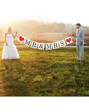 Banners & Garlands Mr & Mrs Party Banner-Bunting Banner Red Heart for Wedding Bridal Shower Decoration - CQ18G697LC4 $8.43