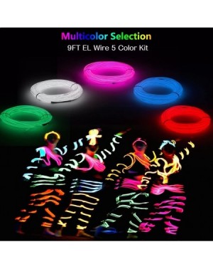 Rope Lights EL Wire Kit 9ft- Portable Neon Lights for Parties- Halloween- DIY Decoration (5 Pack- Each of 9ft- Red- Green- Pi...