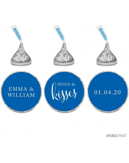 Favors Personalized Wedding Chocolate Drop Label Stickers- Hugs and Kisses- Royal Blue- 216-Pack- for Engagement Bridal Showe...