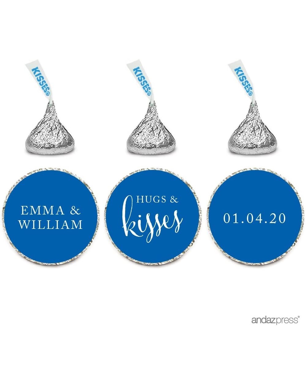 Favors Personalized Wedding Chocolate Drop Label Stickers- Hugs and Kisses- Royal Blue- 216-Pack- for Engagement Bridal Showe...