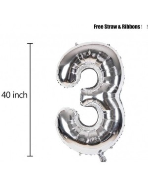 Balloons 40 Inch Giant Helium Foil Number 0-9 Silver Balloon Birthday Wedding Party Decorations (Silver Number Balloon 3) - S...