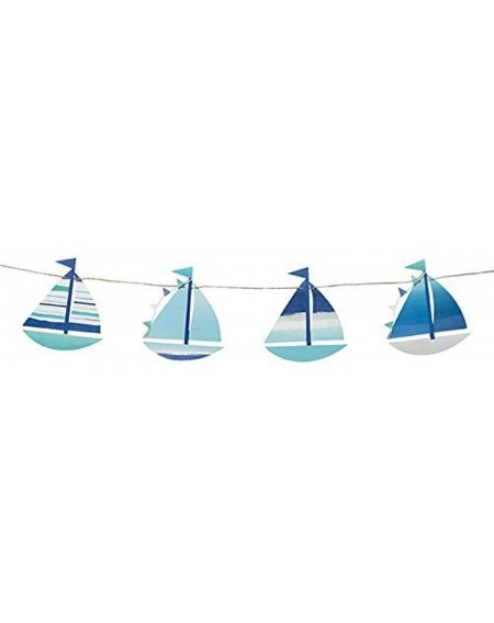 Banners & Garlands Coastal Boat Motif Banner Intricate Detail for Your Home Décor or Beach Party- Blue - CO12O45XZ6Y $26.83