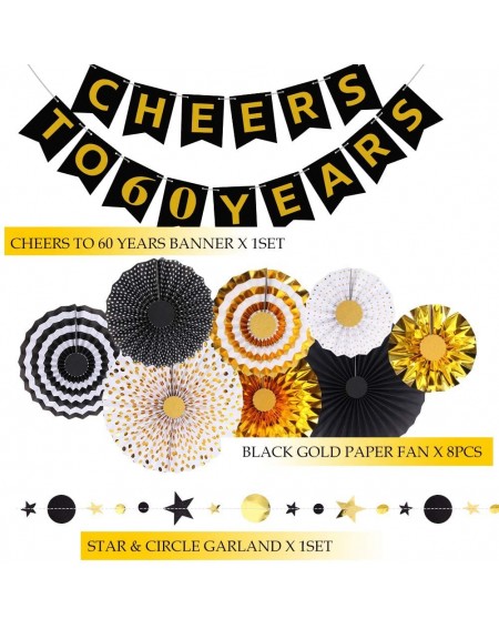 Banners & Garlands 60th Birthday Decorations- 60th Birthday Decorations for Men Women- Cheers to 60 Years Banner Gold Black P...