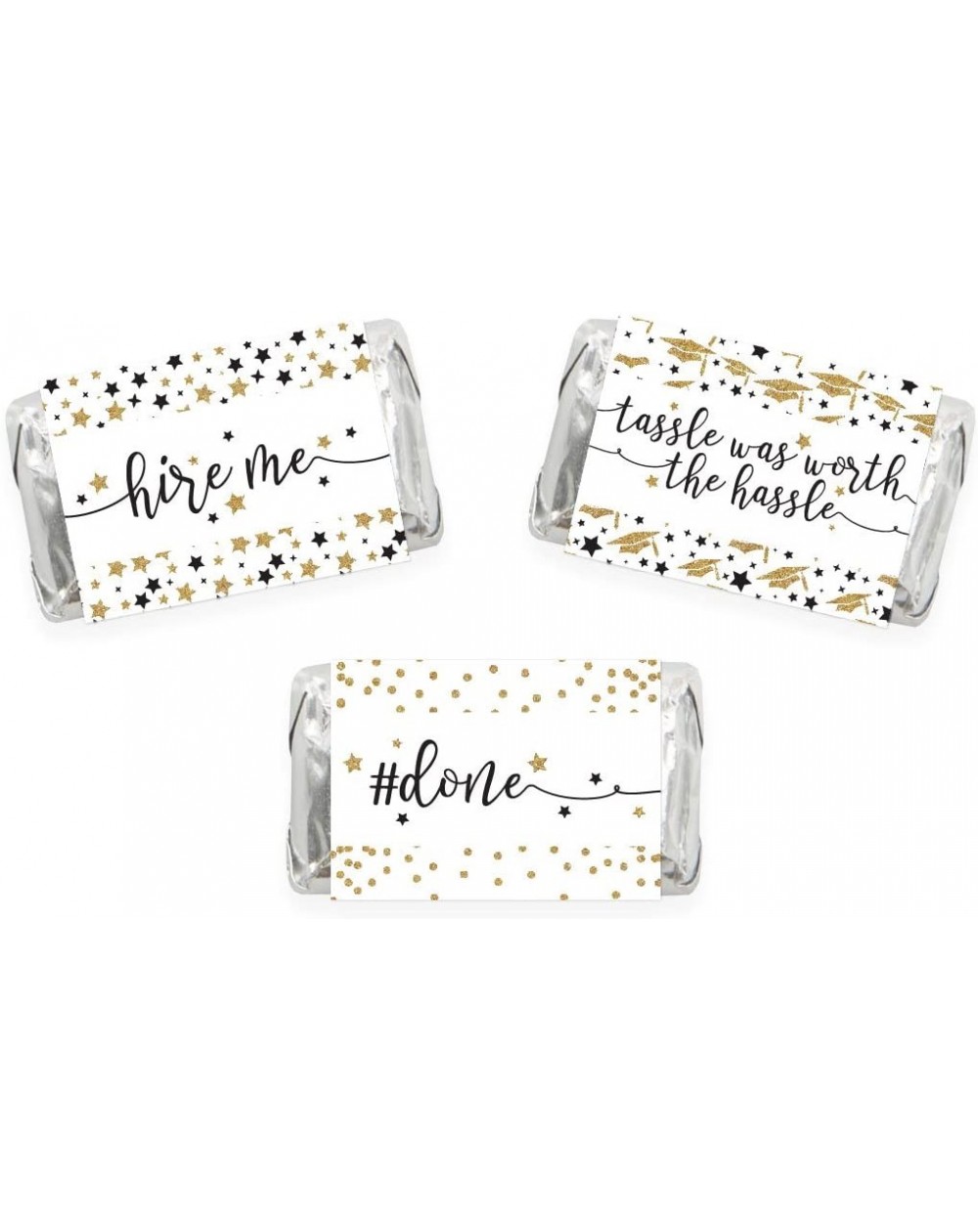 Favors White and Gold Glittering Graduation Party Collection- Chocolate Minis Labels- Fits Hershey's Miniatures Party Favors-...