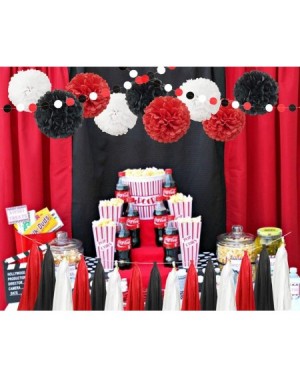 Tissue Pom Poms 26pcs Red Black White Mickey Minnie Mouse Ladybug Birthday Wedding Baby Shower Party Decoration Kit - 12" 10"...