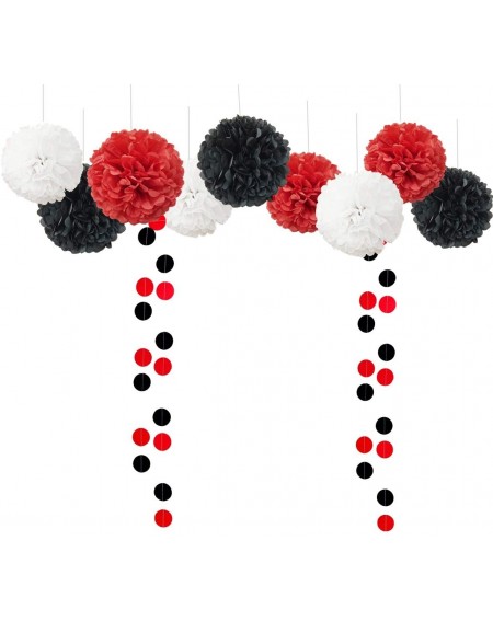 Tissue Pom Poms 26pcs Red Black White Mickey Minnie Mouse Ladybug Birthday Wedding Baby Shower Party Decoration Kit - 12" 10"...