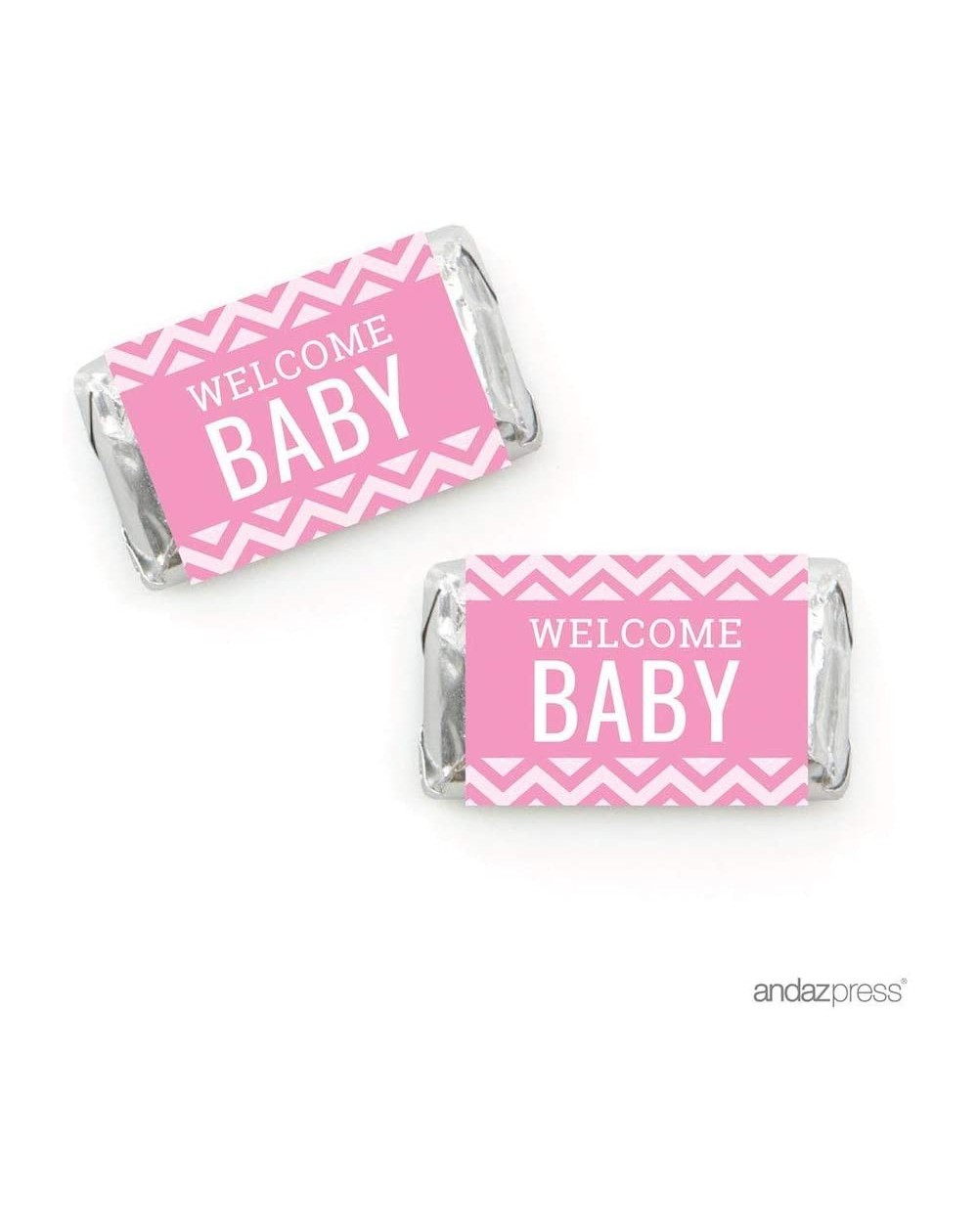 Centerpieces Pink Chevron Girl Baby Shower Collection- Chocolate Mini Labels- Welcome Baby- 36-Pack- Fits Hershey's Miniature...