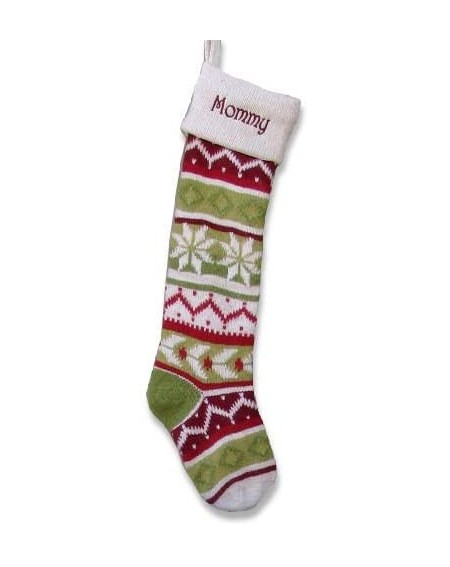 Stockings & Holders Personalized Knitted Christmas Stockings - Green - Red White Cuff - CV11BBA5Q9J $44.19