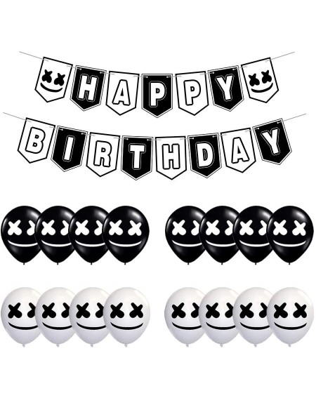 Banners 17 Pcs Marshmallow DJ Mask Birthday Party Supplies - Party Decoration Pack includes 1 Pre-assembled Banner and 16 Lat...