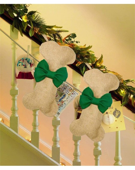 Stockings & Holders New Linen Large Christmas Stocking for Dogs Cats Pets Jute Natural Burlap Dog Bone Shape Hanging Dog Chri...