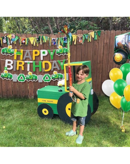 Balloons Garbage Truck Birthday Party Supplies- Trash Truck Party Supplies- Happy Birthday Banner- Green White Yellow Latex B...