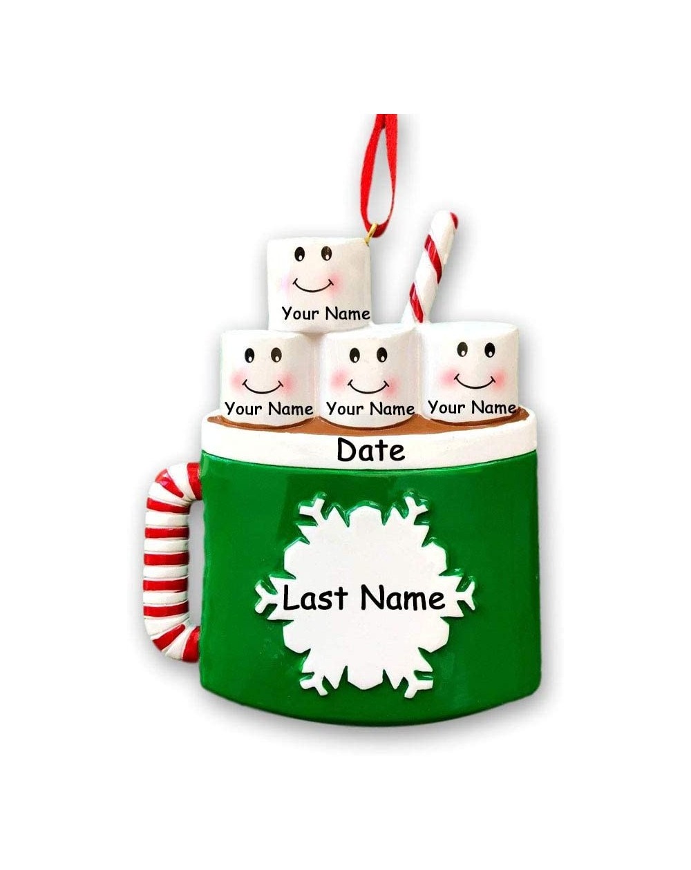Ornaments Personalized Marshmallow Family of 4 Christmas Ornament - Hot Cocoa Coffee Mug with Snowflake Detail - Your Choice ...