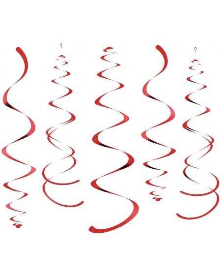 Banners & Garlands Red Party Hanging Swirl Decorations Plastic Streamer for Ceiling- Pack of 28 - Red - CY190G2RHSL $12.20