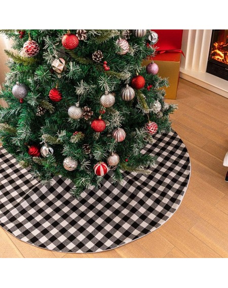 Tree Skirts 48 inches Checked Christmas Tree Skirt- White and Black Buffalo Plaid Double Layers Xmas Tree Base Cover Mat for ...